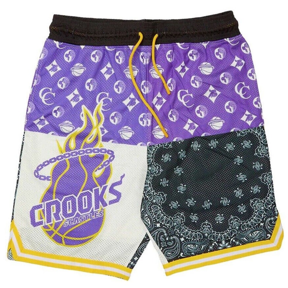 Crooks & Castles Men's LA Mesh Los Angeles Lakers Color Theme Basketball Shorts